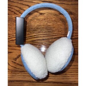 True Religion Denim Sherpa Earmuffs Blue White Cozy Winter Warm‎